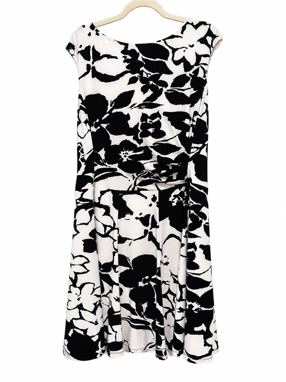 Lauren Ralph Lauren Size 14 Floral Ruched A-Line Midi Dress Navy Ivory